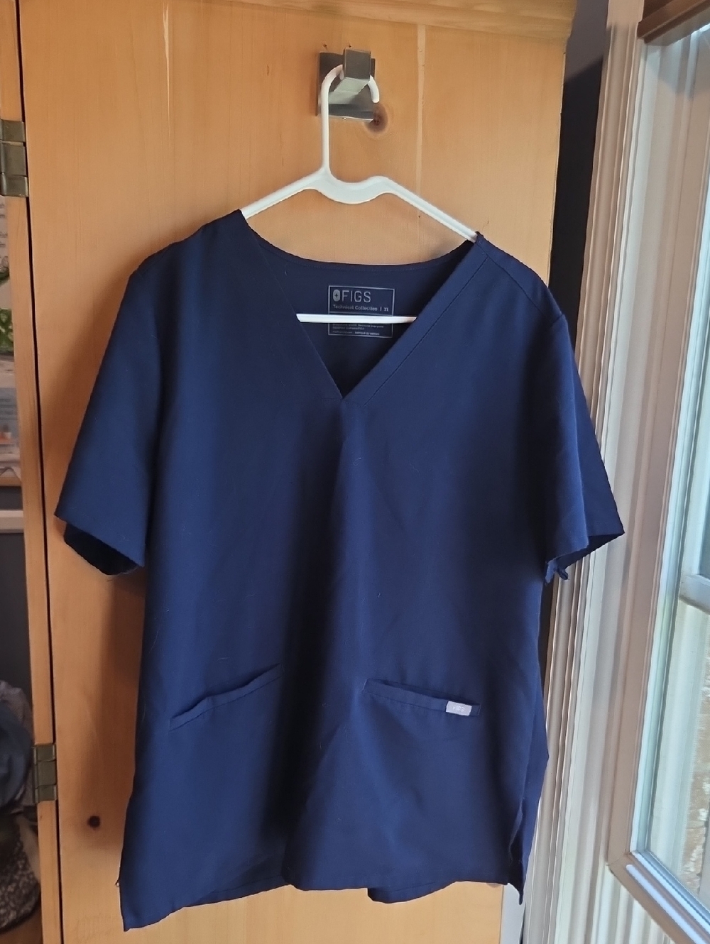 Figs Navy V-Neck Scrub Top with Front Pockets